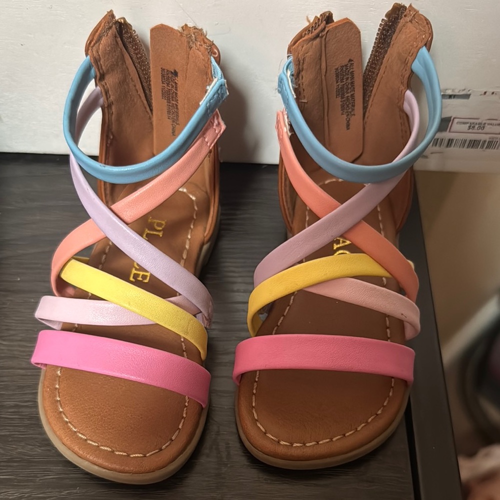 The Children's Place Pink and Yellow Sandals with Crisscross Straps
